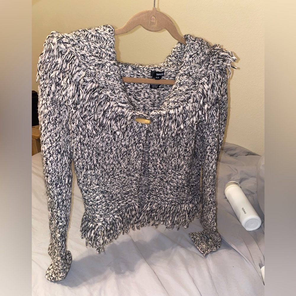 Ruffle Fuzzy Sweater Cardigan